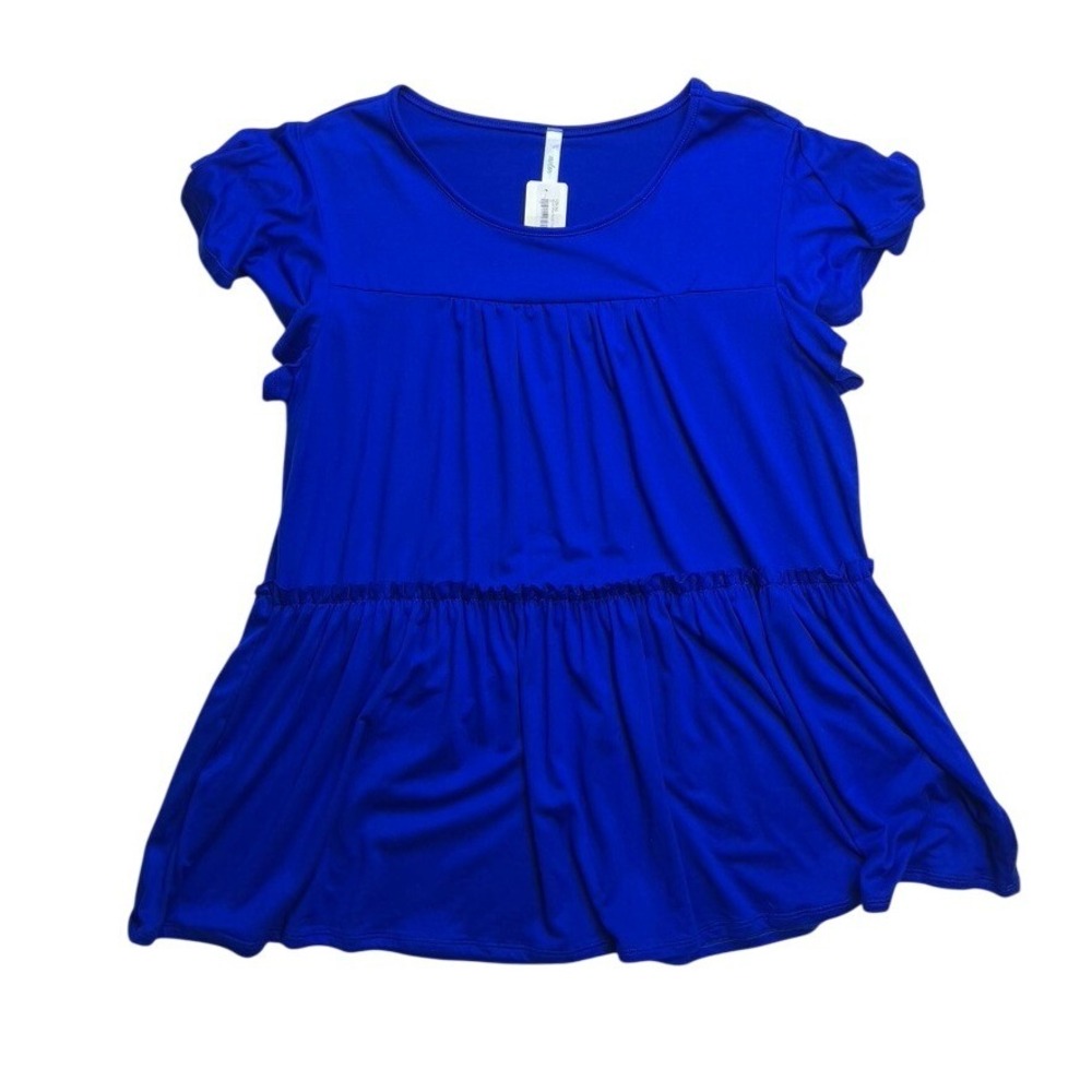 Melon Royal Blue Tunic Top Womens 3XL Short Ruffle Sleeve Tiered Peplum MT2524